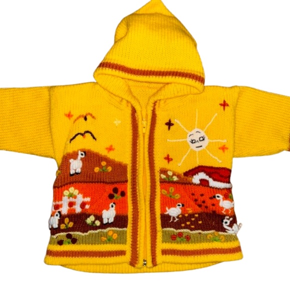 CHILE Knit hoodie Zip Up Cardigan Sweater Yellow Kids long sleeved embroidered - Picture 2 of 6